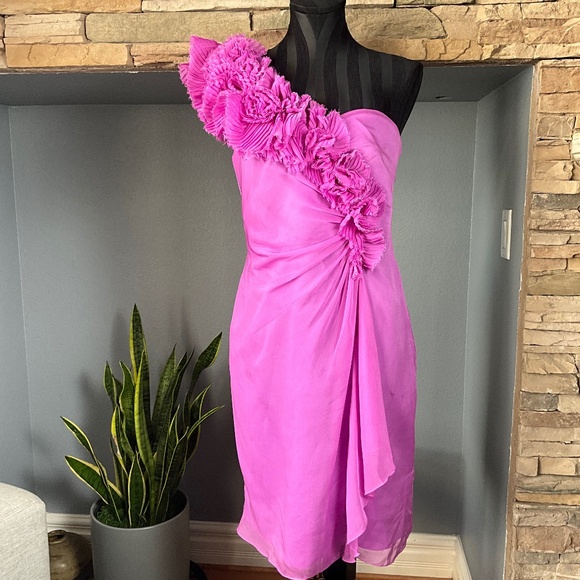 Adrianna Papell 3D Floral One Shoulder Cocktail Dress Event Party Purple 8 - Picture 1 of 12